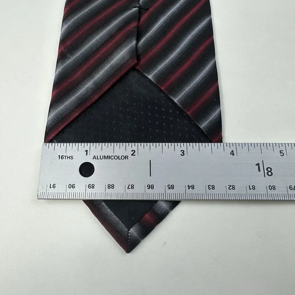 Joseph & Feiss Silk Tie Black Red Gray Diagonal Stripe Men Necktie 59 x3.75 Flaw